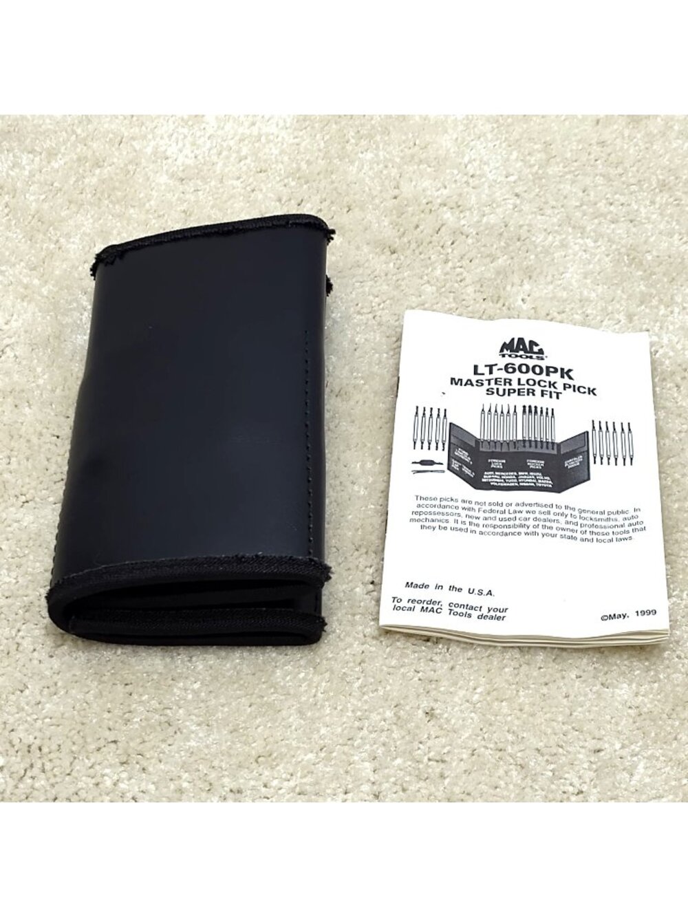 Mac Tools LT-600PK Master Auto Lock Pick Set Tool Kit Manual Storage Pouch VTG